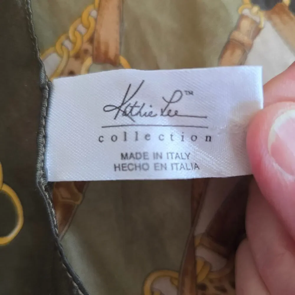 Vintage Kathie Lee Scarf Satin Chain Belt Leopard Green Gold Glam Old Money